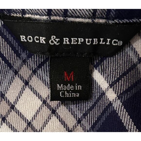 Rock & Republic Sleeveless Plaid Button Down w/ Stud Details Medium - Picture 5 of 8